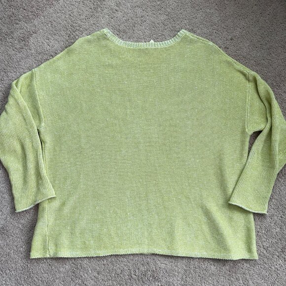 Eileen Fisher Sweater Womens L Green 100% Organic Linen Crewneck Open Knit - Picture 7 of 7